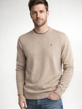 Tommy Hilfiger Men's Crewneck Sweater in Tan